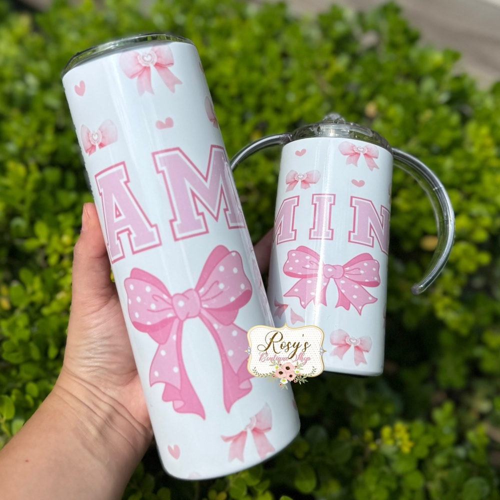 Mama & Mini Pink Bow Coquette Tumbler Set